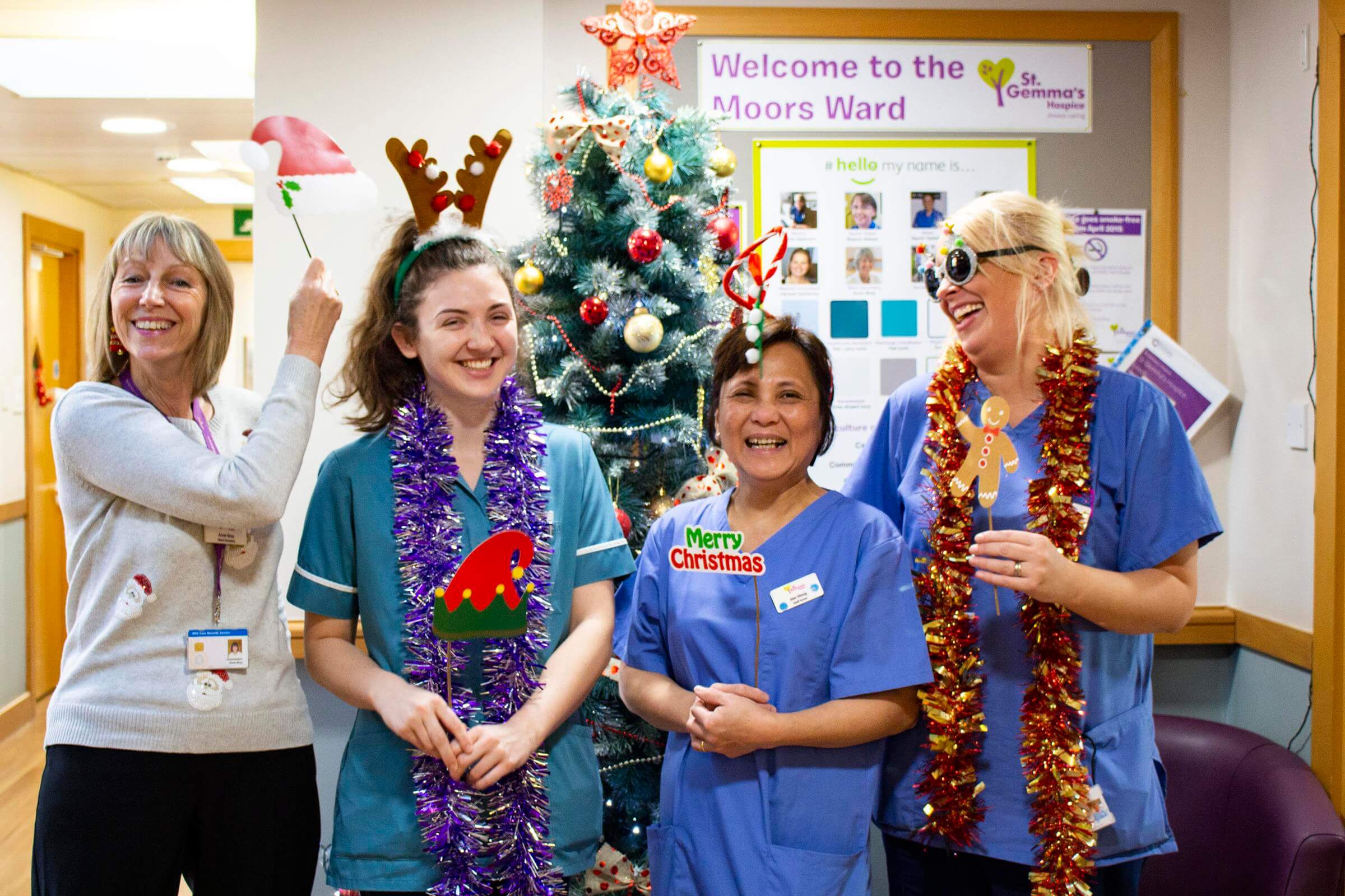Nurses wearing festive accessories