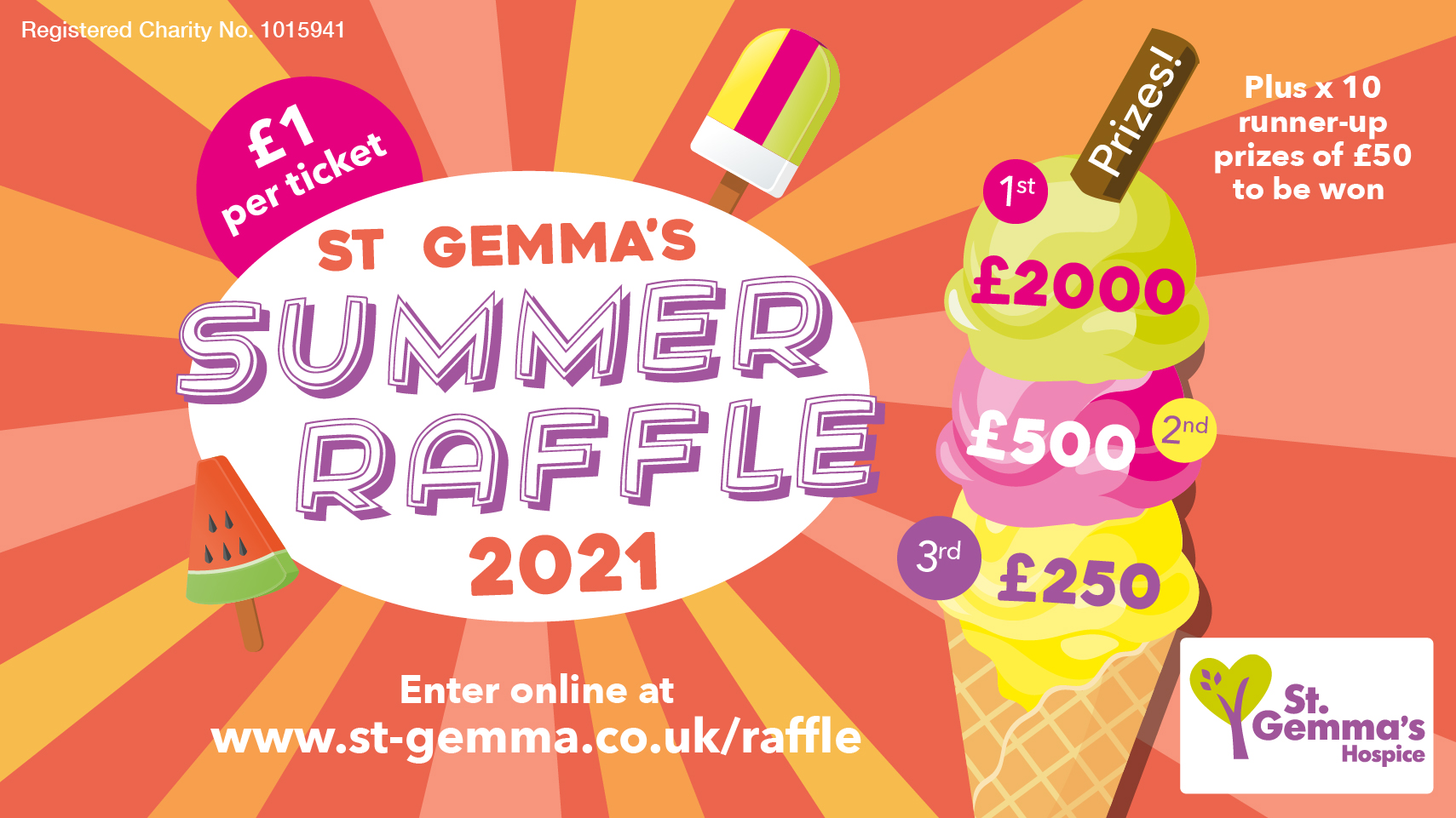 Graphic with wording "St Gemma's Summer Raffle 2021"